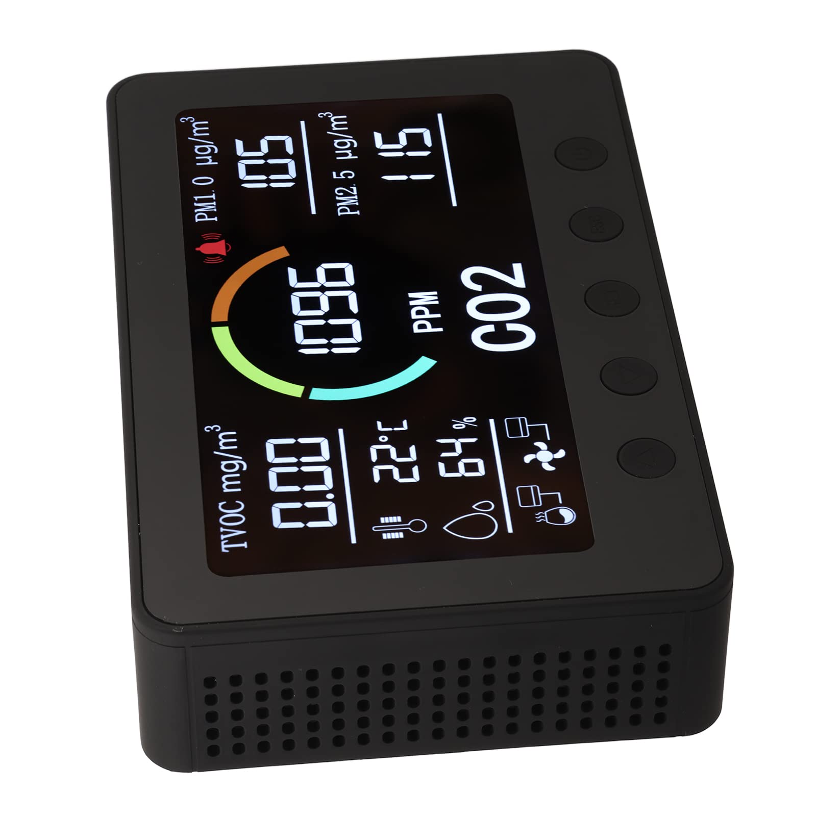 Negro CO2 TVOC PM2.5 WIFI Detector de calidad del aire Pantalla grande Temperatura Humedad Gas Monitor para el hogar, oficina, cocina, material ABS ignífugo
