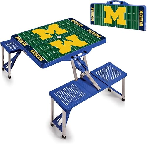 Vista 154 de PICNIC TIME NCAA North Carolina Tar Heels Folding Picnic Table - Camping Table - Outdoor Table with Umbrella Hole Negro