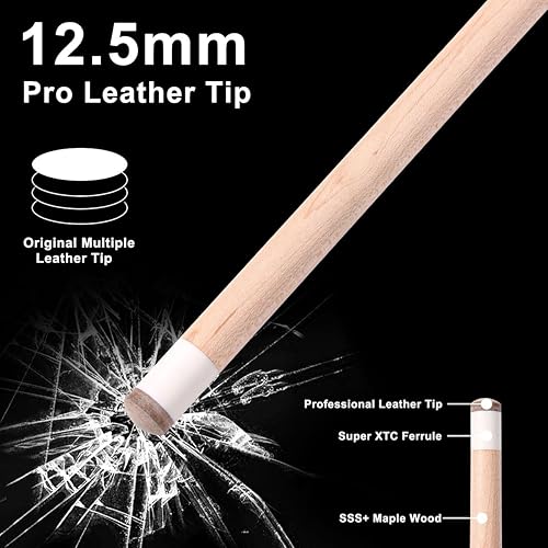 Miniatura 2 de CUPPA Taco de piscina de arce canadiense de 58 pies, punta profesional de 0.492 in, envoltura de lino Lrish, control de precisión para competencia