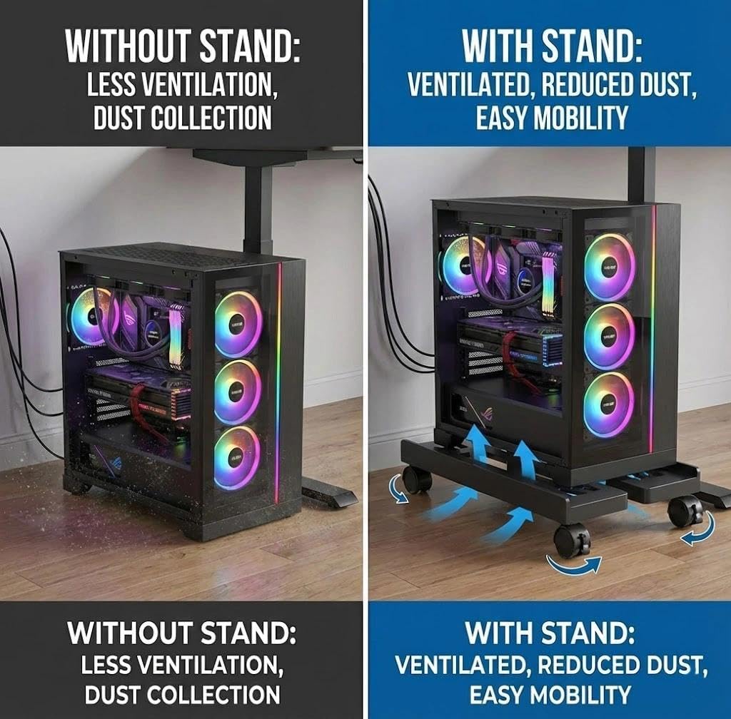 Soporte para Torre de PC con Ruedas, Universal CPU Carrito, Negro
