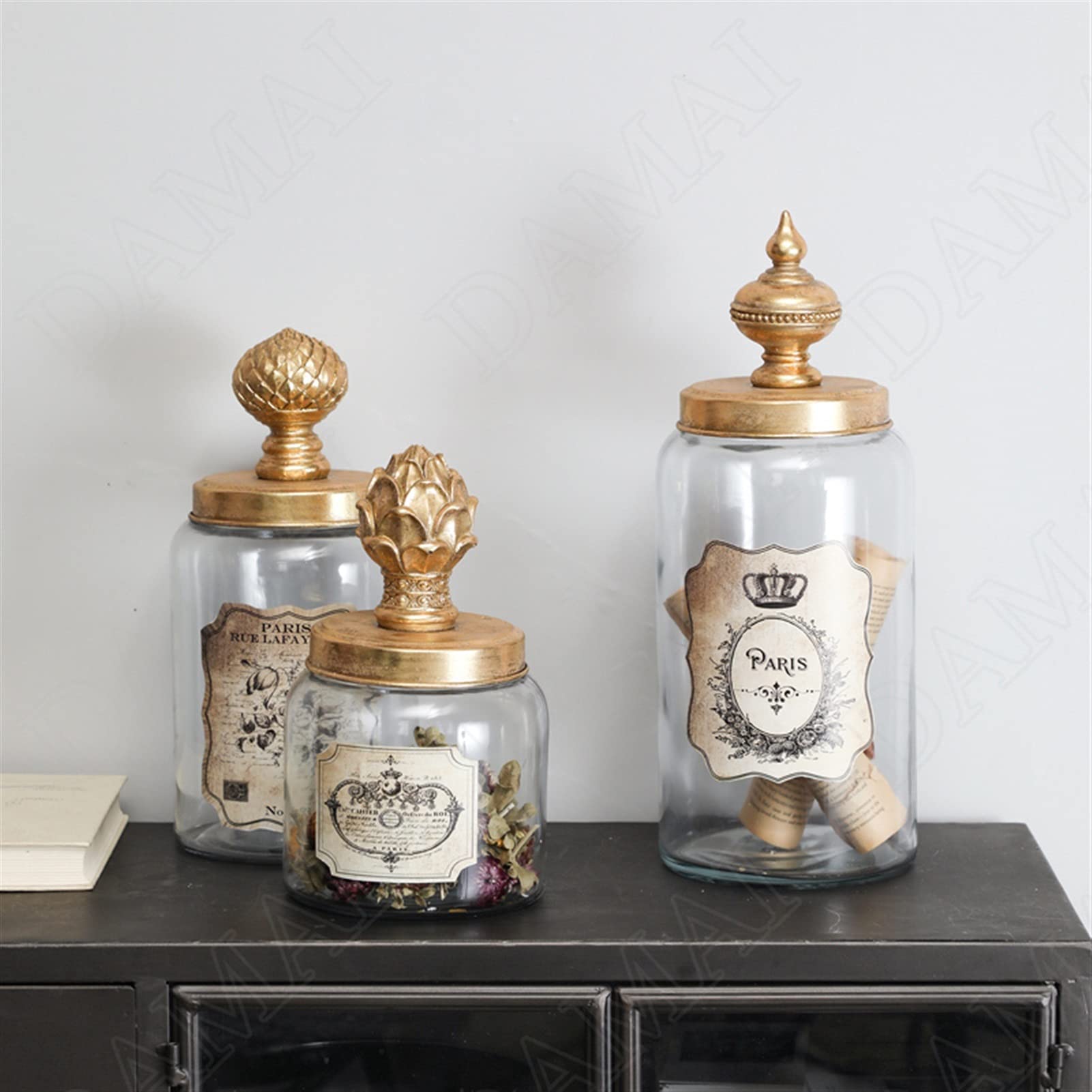 Botes para Alimentos Frascos de vidrio americano con sello de tapa Dispensador de cereales retro decorativo caramelo bocadillos Tanque de almacenamiento Decoración del hogar adornos de decoración Bote