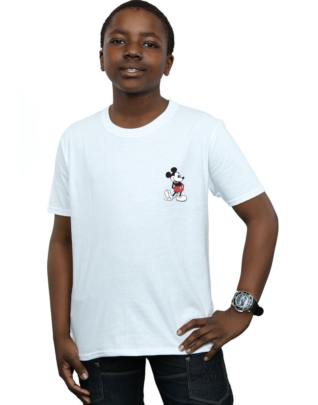 Absolute Cult Boys White Disney Mickey Mouse Kickin Retro Chest T-Shirt 12-13 Years