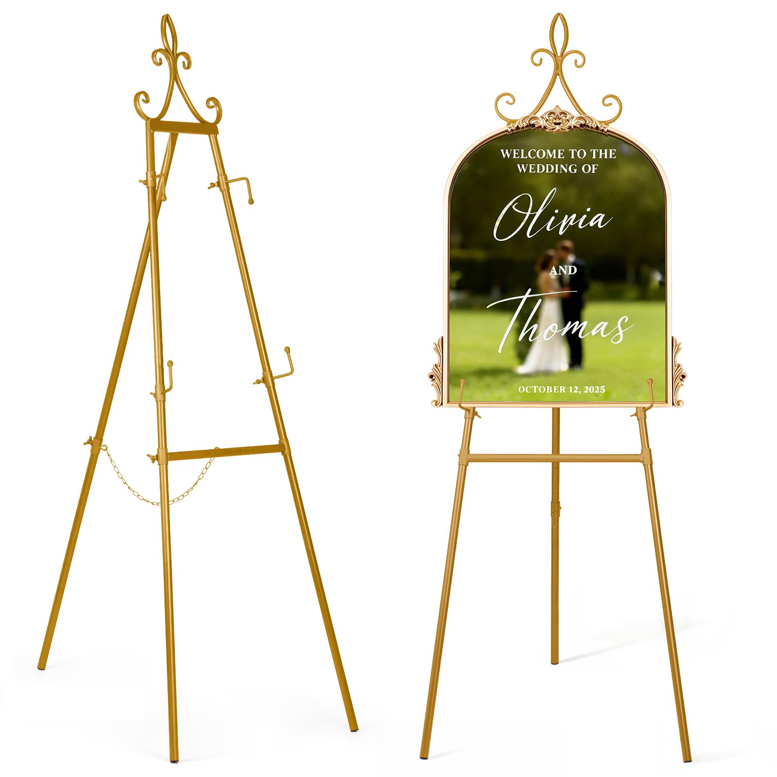 53.9" Gold Easel Stand for Sign, Heavy Duty Metal Display Easel with Storage Bag, Adjustable Art Easel for Wedding Sign, Welcome Sign, Picture