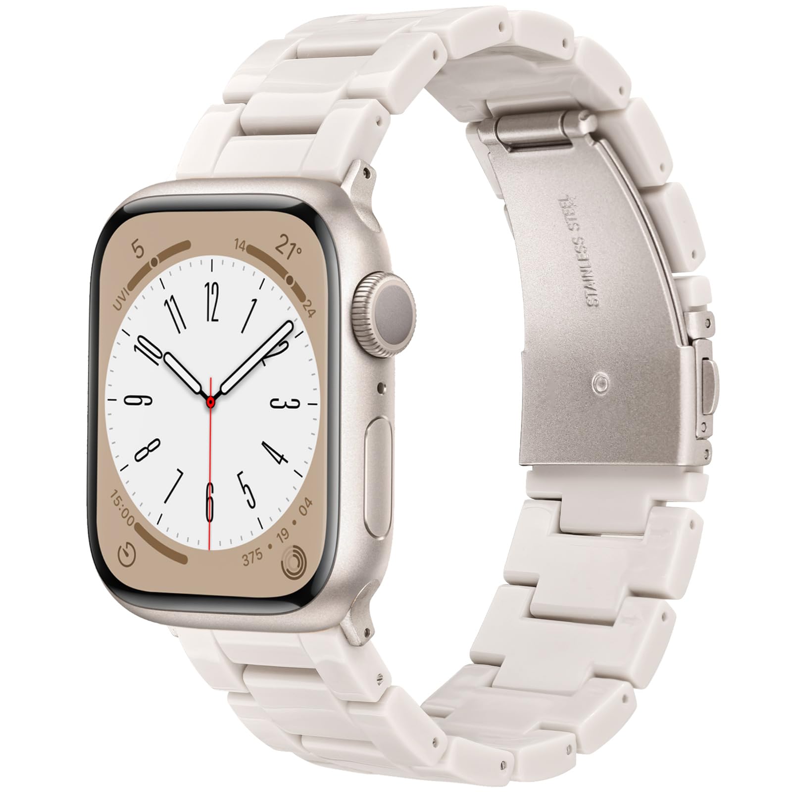 V-MORO Resin Band Compatible with Apple Watch Series 7/8/9/10/11 41/40/38/42mm, Women Fashion Strap for iWatch Series 6/5/4/3/2/1/SE, Lightweight Bracelet Wristband Replacement, Ivory White-Rose Gold — view 47