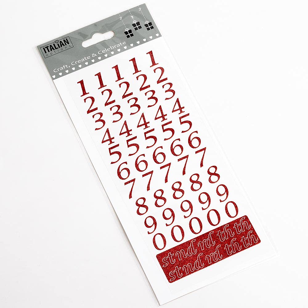 Italian Options Red Script Numbers 15Mm Script Red Glitter Self Adhesive Sticker Numbers Craft Embellishment