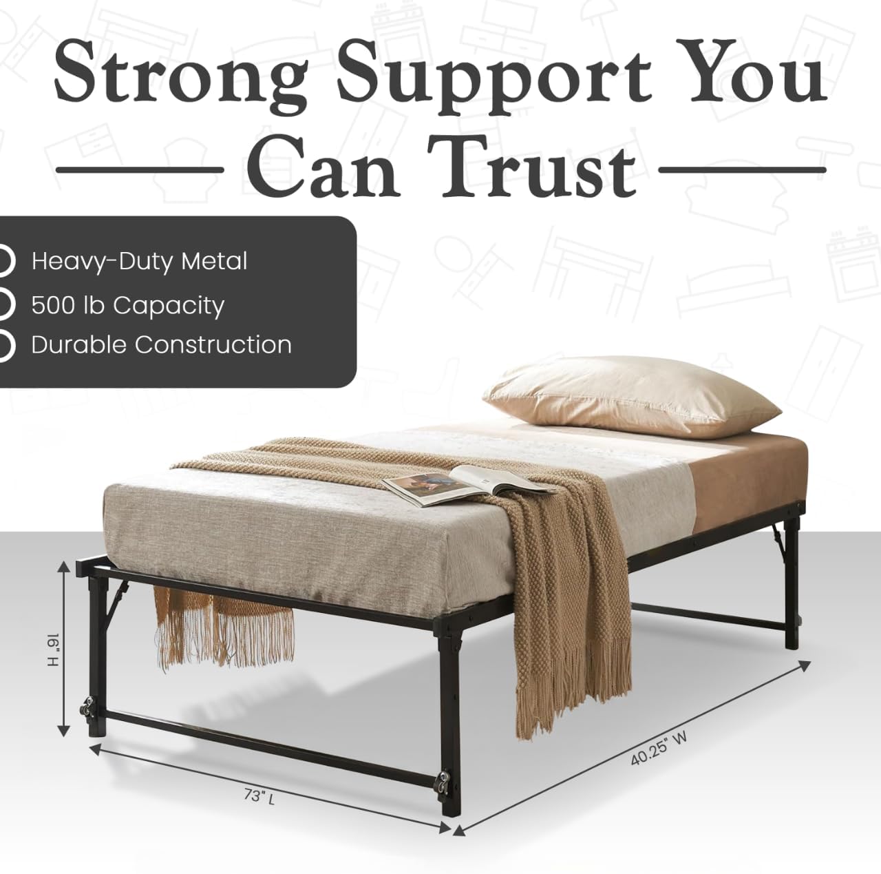 Kings Brand Furniture Twin Metal Daybed with Pop-Up Trundle, Sturdy Steel Slat Support Space Saving Guest Bed Frame, Bedroom & Living Room, Black