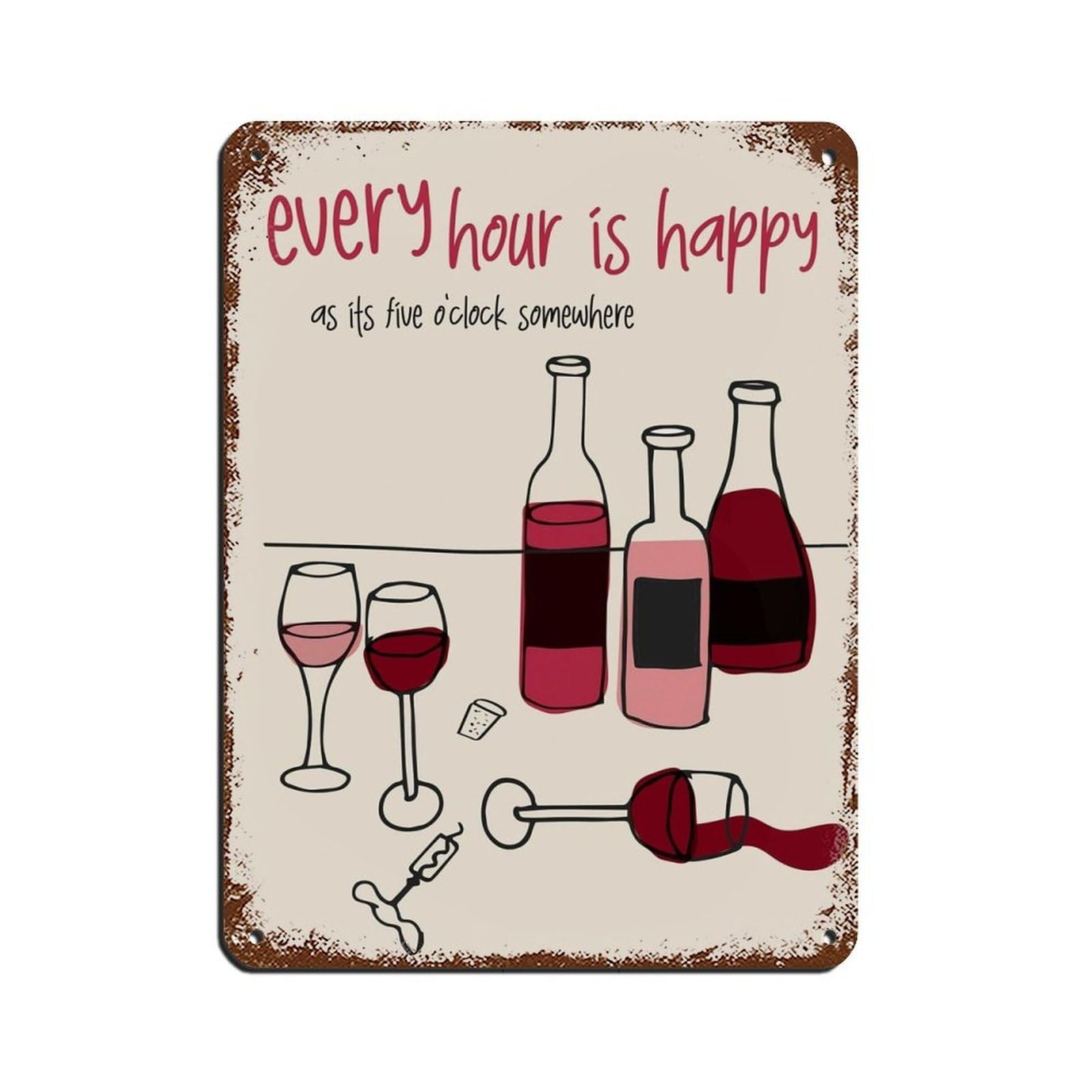 Hand Drawn Happy Hour, Every Hour Is Happy Retro Poster Metal Tin Sign Chic Art Retro Iron Painting Bar People Cave Cafe Family Garage Poster Wall Decoration 12x16inch(30x40cm)