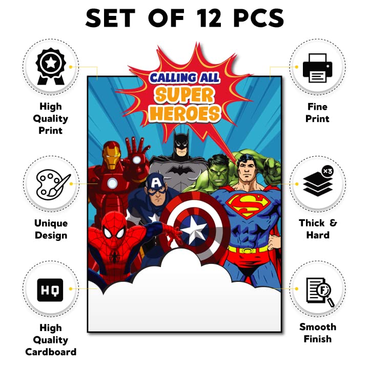 Festiko® Superhero Theme Invitation Cards (12 Pcs), Theme Birthday Supplies, Return Gifts for Kids, Gift Accessories, Party Items, Superhero Theme Stationary Supplies - Image 2 thumbnail