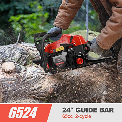 HUYOSEN 65CC 2-Cycle Gas Powered Chainsaw, 24-Inch Chainsaw, Cordless Handheld Gasoline Power Chain Saws for Cutting Trees, Wood, Garden and Farm(6524)