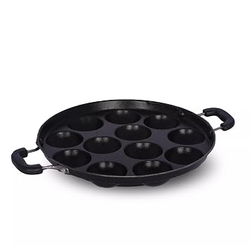 KTECH Non Stick Lightweight Paniyarakkal | Paniyaram Pan | Appam Pan with Stainless Steel Lid (Color - Light Brown, 12 Cavity)