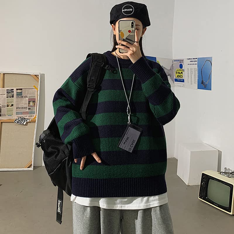 Image of Unisex Striped Sweater Gothic Pullovers Oversized Knitted Jumpers Alt Emo Sweatshirts Harajuku Streetwear Grunge Clothes
