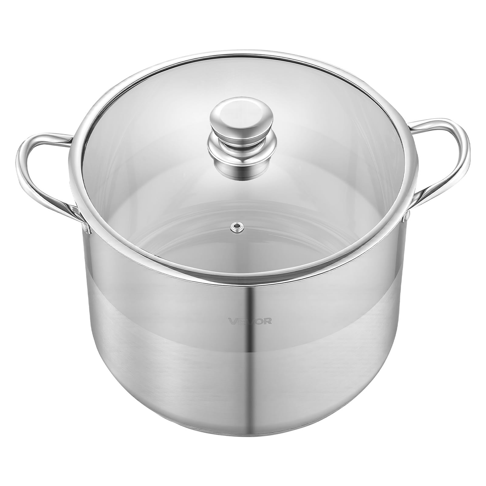 VEVOR Pentola in Acciaio Inox da 15,1 Litri, Casseruola in Acciaio Inox Ø 320x240 mm con Coperchio in Vetro per Cottura da Cucina Brodo, Pasta, Zuppa, Catering Ristorante, Piani Cottura a Gas