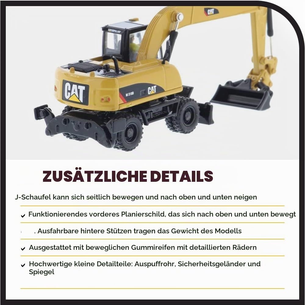 Diecast Masters 1:87 HO Scale Model Cat M318D Wheel Excavator, 85177 | Detailgetreues CAT Baufahrzeug in Metallbox, ca. 10,7 x 4,2 x 4,9 cm, ab 14 Jahren, für Sammler, 85177