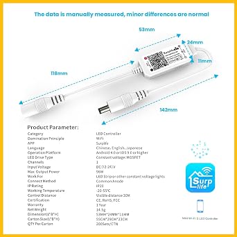 Arote WLAN Led Strips Controller WiFi/App Controlled for LED Strips/Strip Cold White Warm White, Remote Control Work Controller with Android and iOS System for All 3528 5050 2835 led Strip