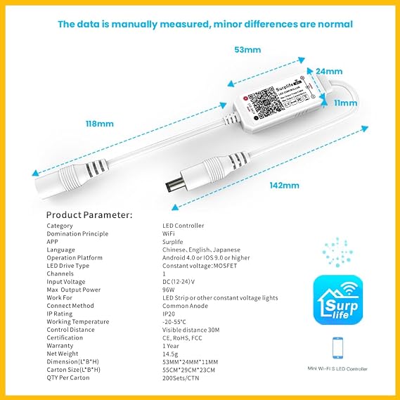 Arote WLAN Led Strips Controller WiFi/App Controlled for LED Strips/Strip Cold White Warm White, Remote Control Work Controller with Android and iOS System for All 3528 5050 2835 led Strip