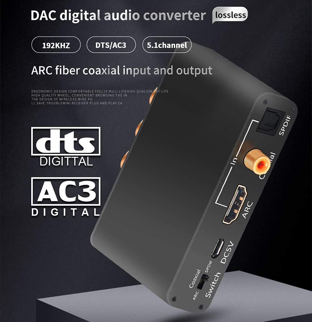 Decodificador de Audio, Extractor de Audio Compatible con ARC HDMI Convertidor DAC HDMI Compatible SPDIF 5.1 Adaptador Divisor de Audio estéreo óptico y de 3,5 mm