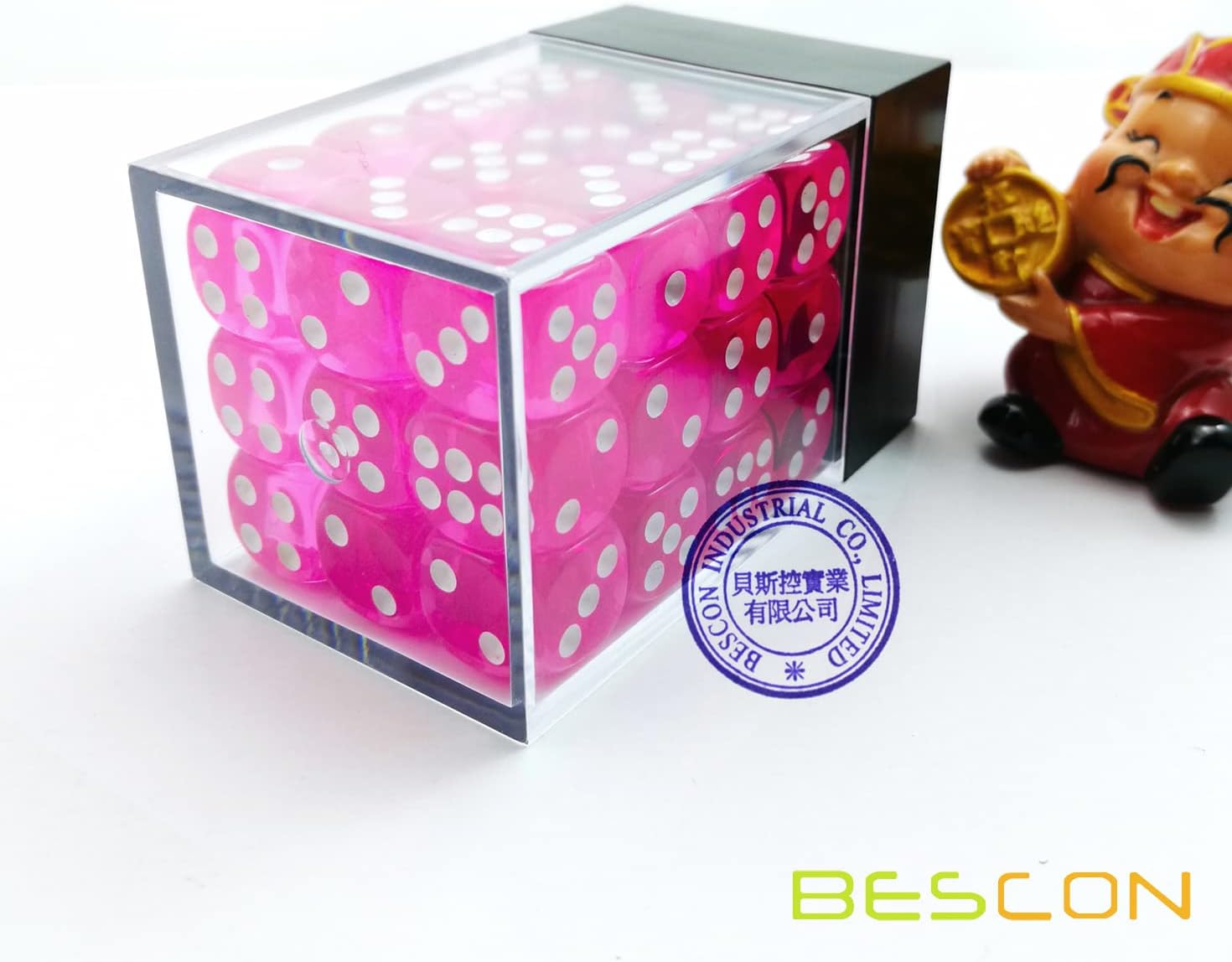 Bescon 12mm 6 Sided Dice 36 in Brick Box, 12mm Six Sided Die (36) Block of Dice, Translucent Pink