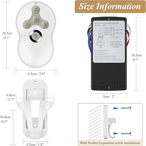 Miniatura 5 de Hunter - Kit de control remoto de ventilador de techo, universal para Hunter Harbor Breeze Hampton Bay, ventiladores de control de 3 velocidades con