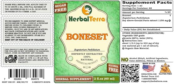 Herbal Terra LLC Boneset (Eupatorium Perfoliatum) Glycerite, Dried Above-Ground Parts Alcohol-Free Liquid Extract 2 oz