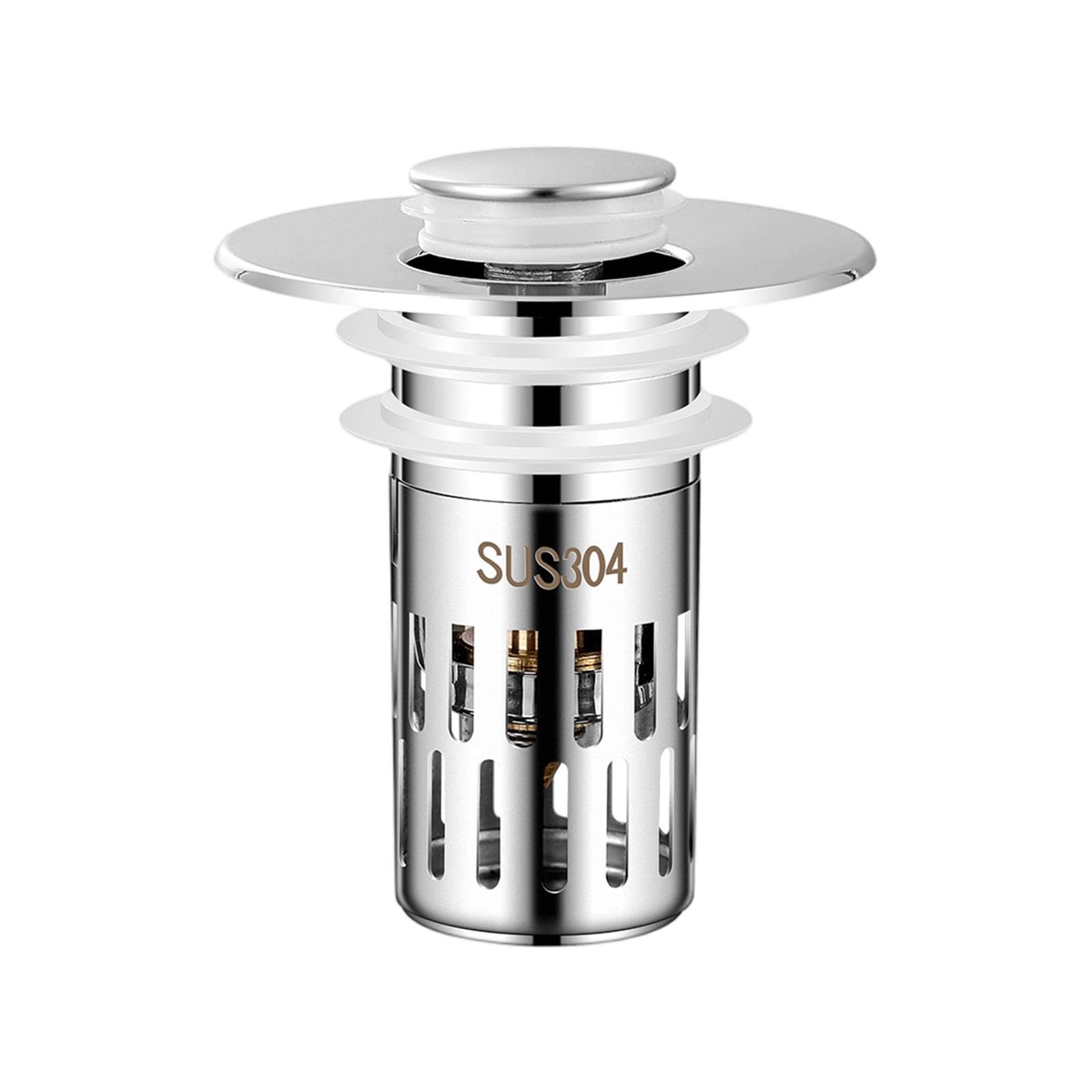 General Popup Drain Strainer with Press Button Steel Drain Stoppers for Sink & Bathtubs Hair Clog Bathroom Hair Catcher
