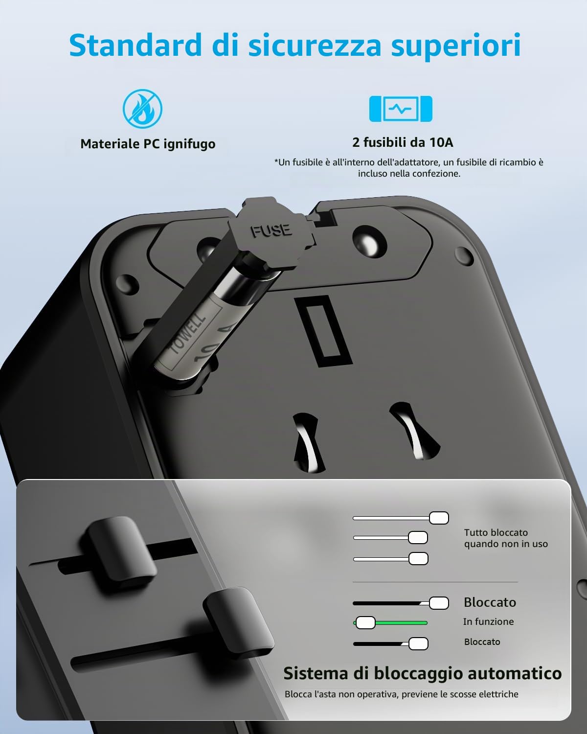 “Air” Adattatore Universale da Viaggio con 3 USB-C(GaN 70W)＆ 1 USB-A | Presa Universale da Viaggio, NON è Un Convertitore di Tensione, per UE/Regno Unito/Stati Uniti/Australia e 200+ Paesi(nero)