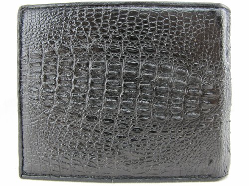 Genuine Crocodile Alligator with Head Skin Leather Bifold Wallet ([B1] - 6 Cards Slot + 2 ID Windows + 2 Compartment for Bills, Black)3