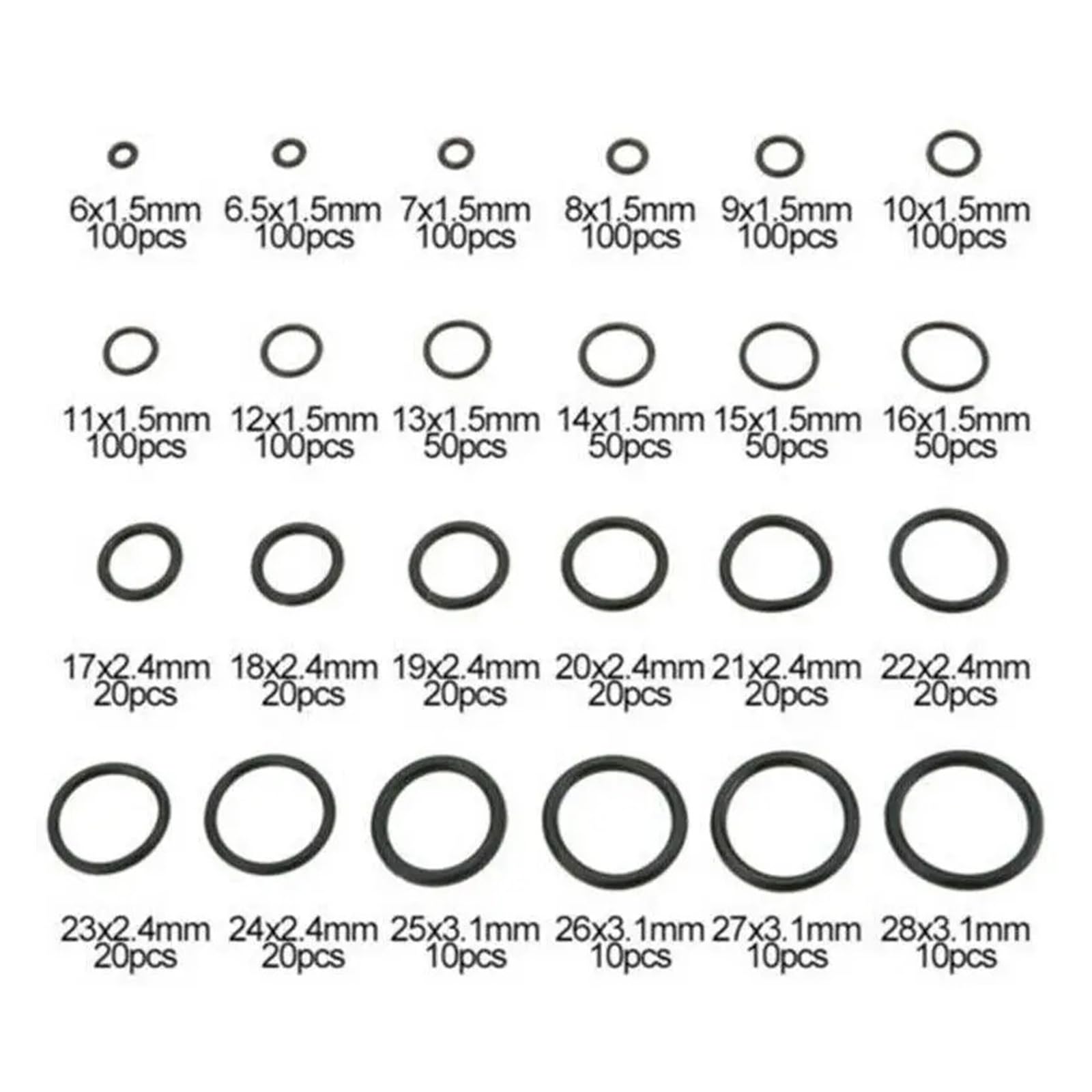 Juego de anillos RO de 740 piezas, caucho nitrilo, juntas