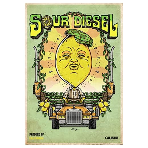 Califari Sour Diesel - Vivid Strain Art Wall Poster, Decor for a Home, Dorm, Store, Dispensary, or Smoke Shop - 13" x 19" Lithograph Print