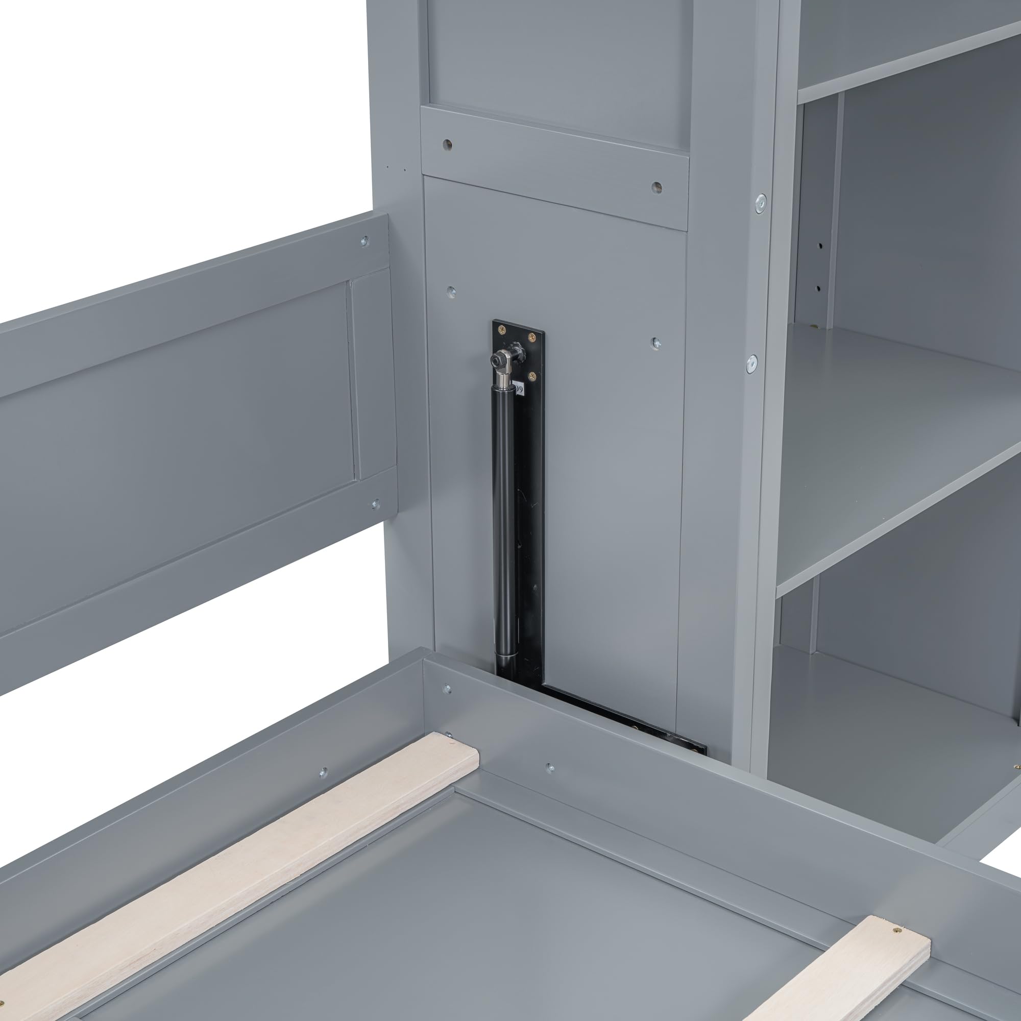 KTATK Queen Size Murphy Bed with Five-Layer Cabinet,Solid Wood Storage Hidden Wall Beds Frame,W/Dual Piston Metal Folding Mechanism Designed,Space-Saving,for Home Office,Study,Guest Room,Gray