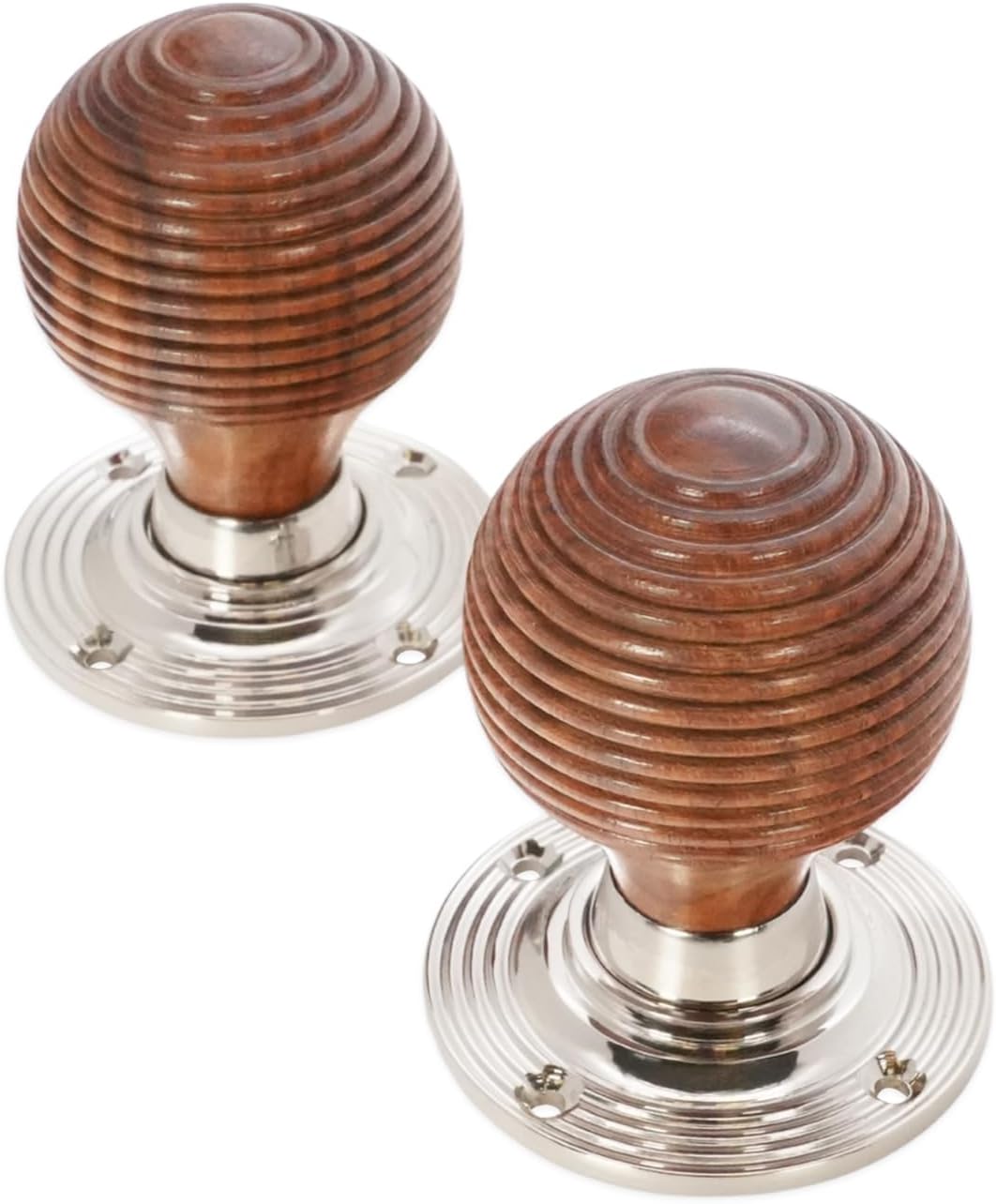 Infinity Decor Pure Ebony Wood & Rosewood Door Knobs/Wooden Victorian Mortice Rim Knobs/Solid Brass Rose Plate Polished Nickel Finish 4 Design (Rosewood Beehvie)