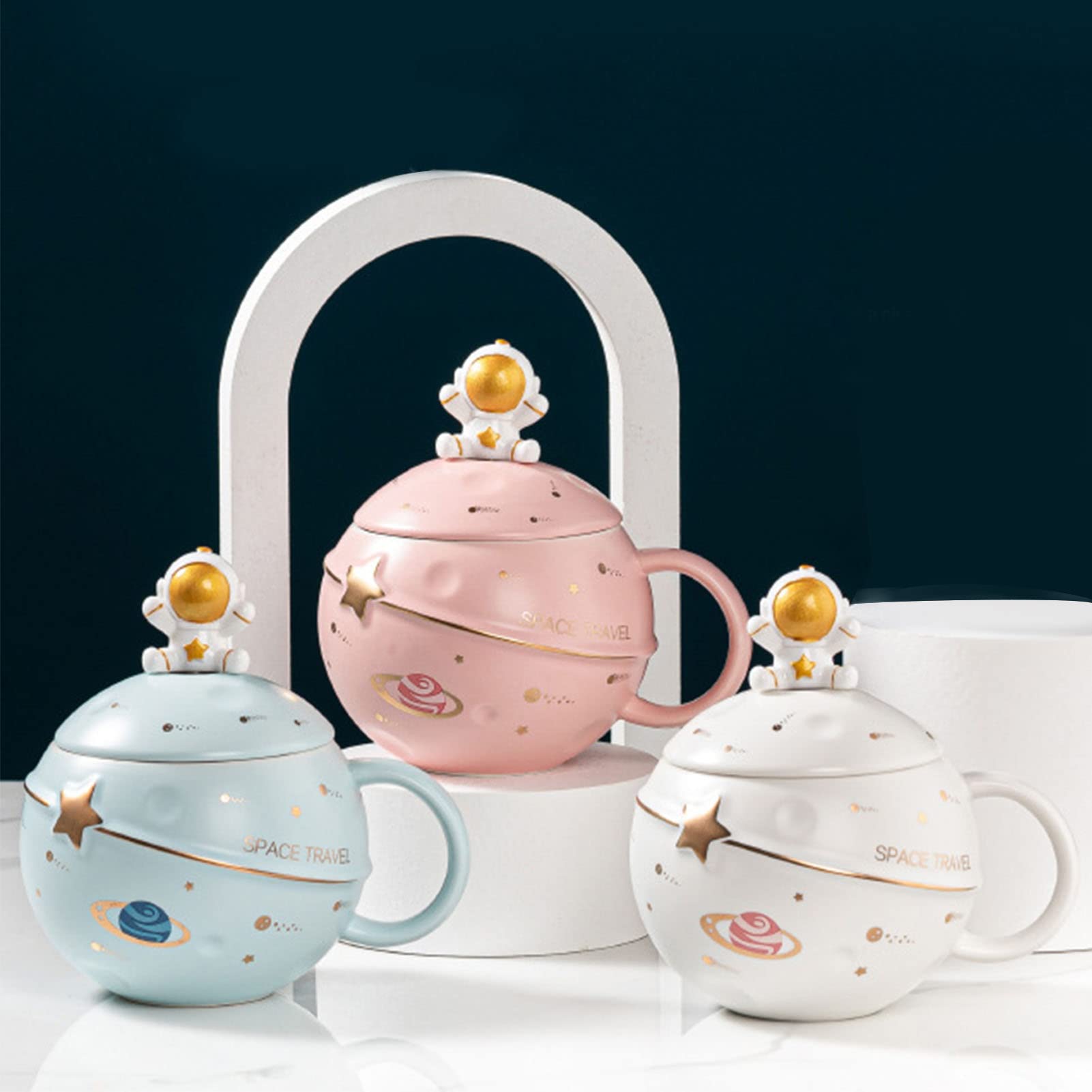 Tazza spaziale da 400 ml Tazza da caffè astronauta Tazze in ceramica con coperchio e cucchiaio Materiale ceramico adatto per caffè e latte