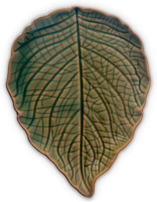 Green Leaf Ceramic Spoon Holder - Stove Top & Countertop Spoon Rest, Cute Kitchen Decor