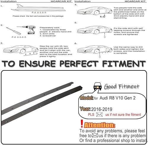 Miniatura 6 de MCARCAR KIT Faldas laterales para Audi R8 V10 Gen 2 Coupe Spyder Convertible 2016-2019 salida de fábrica de fibra de carbono debajo de la puerta,