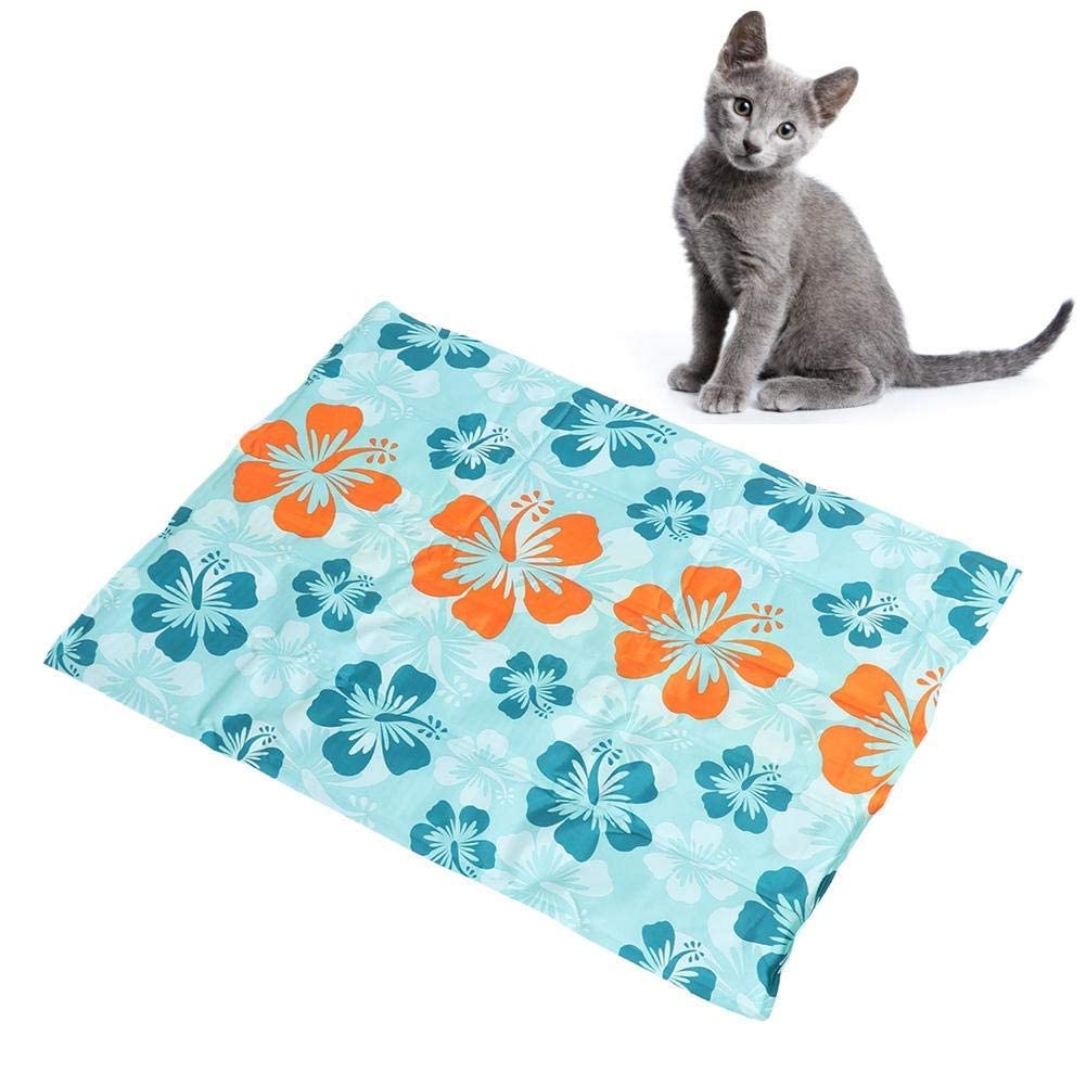 BaiBnn Pet Gel Cooling Mat Dog Self Cooling Mat Pad Activated Gel Cooling Pad Summer Cat Dog Ice Pad Cushion Dog Cat Summer Cool Sleeping Mat for Kennels Crates Beds(L-Starriness) (Flos Hibisci M)