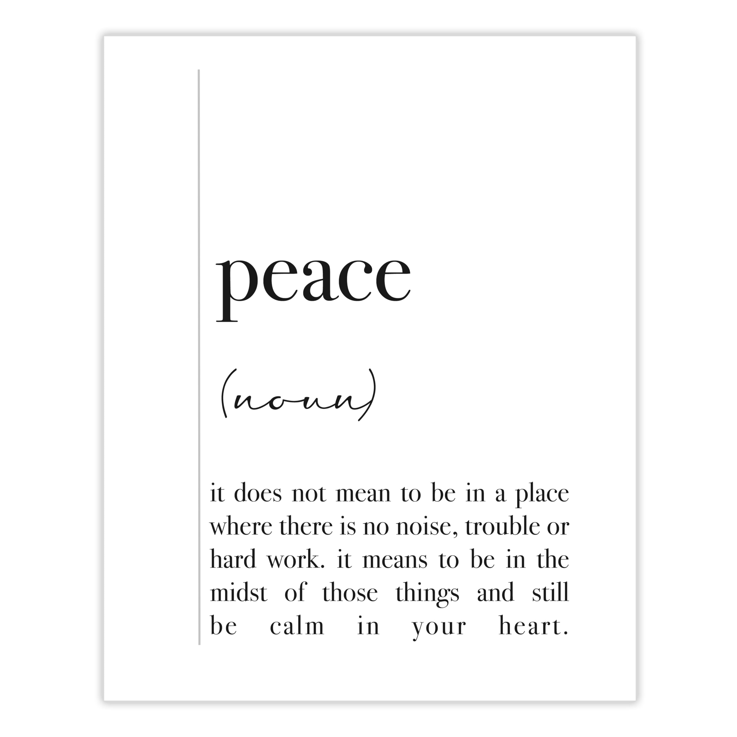 Peace Definition Wall Art | Black and White Positive Word Wall Decor - 8x10 UNFRAMED Modern, Minimalist, Typography Art Print