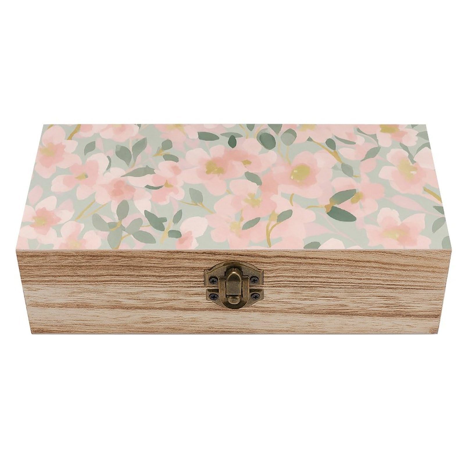 SMAZDFXX Watercolor Elegant Pink Blossom Wooden Storage Box Multipurpose Decorative Box for Jewelry Photo Home Decor