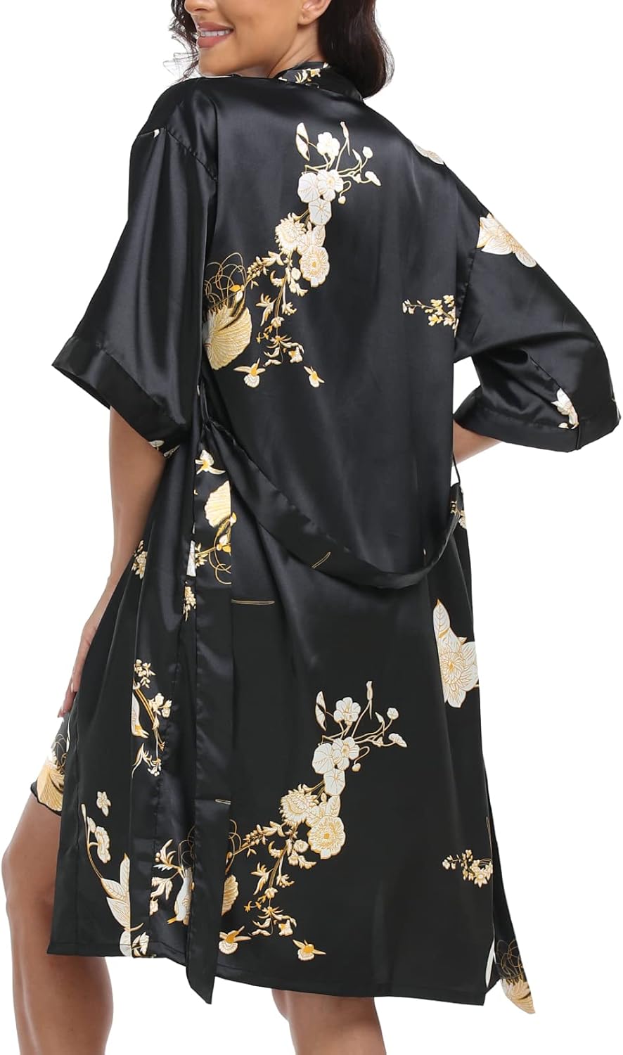 Women's Satin Robe Sets 2 Piece Nightgown Silk Pajama Sexy Floral Lingerie Lace Cami Sleepwear Night Robes - Image 4