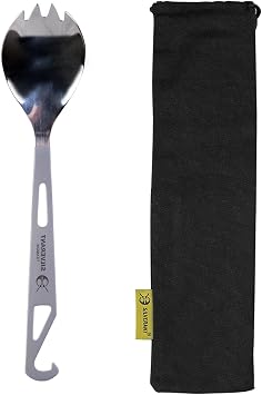 SILVERANT Titanium Ultralight Spork, 6.4 Long Utensil With Polished Bowl, For Camping, Hiking & Backpacking, Extra Strong, Durable & Lightweight - With Drawstring Case