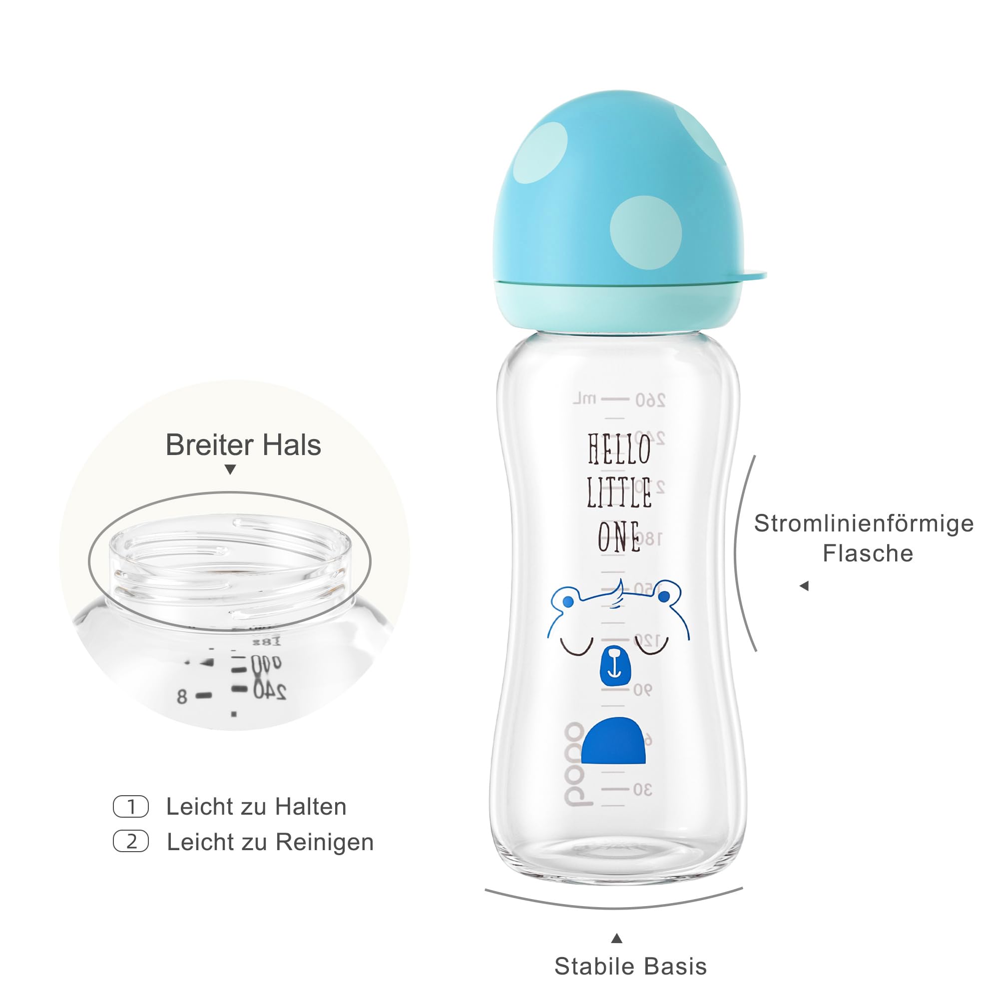 YOHKOH Set di biberon in vetro anti-colic con tettarella in silicone ultra morbido, per neonati a partire da 1 mese (multicolore1, 260 ml (confezione da 4)