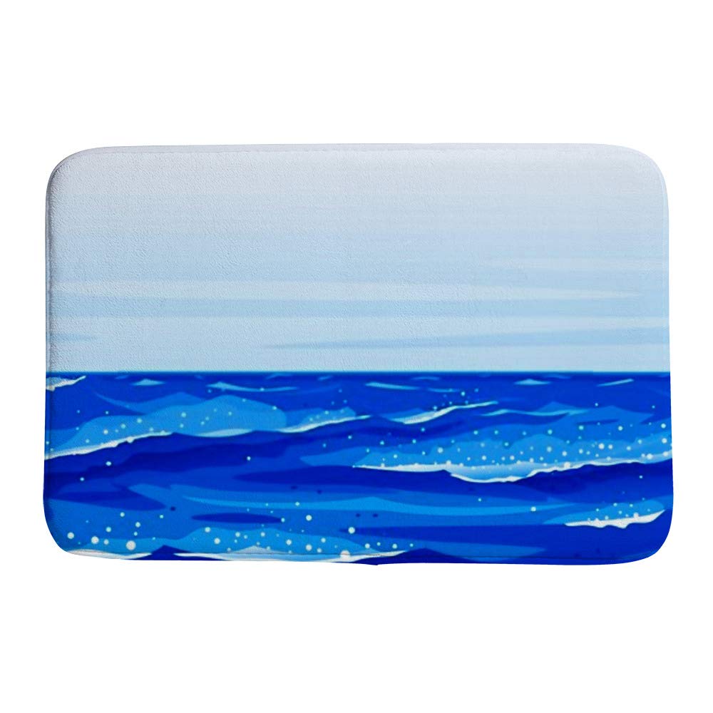 Tapis de bain vagues de mer 60x90 cm en polaire corail pour douche et salon