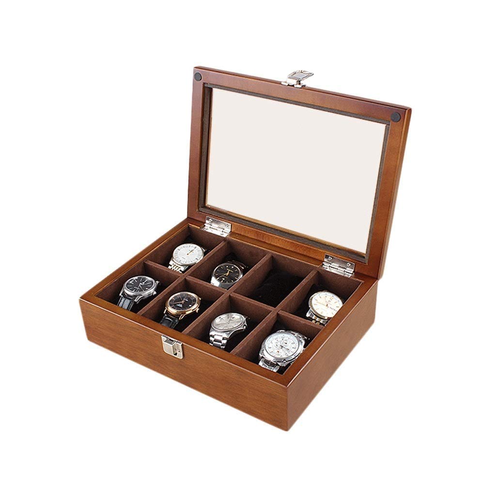 Uhrenbox-Uhrengehäuse für Herren, 8 Fächer, Aufbewahrungsbox aus massivem Holz, langlebig, bestes Geschenk für Geburtstag, Hochzeit Present