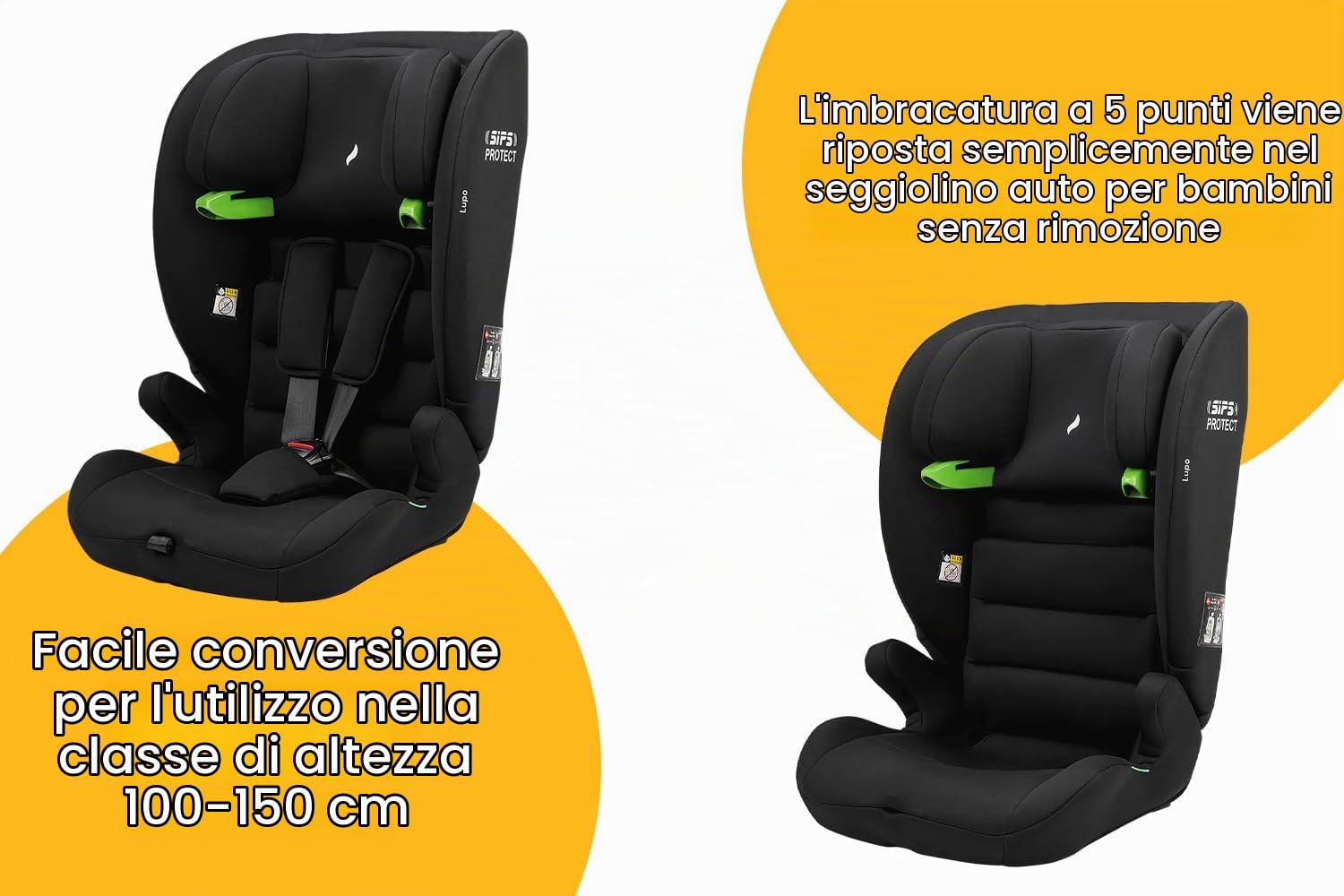 OSANN - Seggiolino Auto Lupo I-Size 76-150 cm - da 15 mesi - nero - 14 posizioni - Cinture a 5 punti, cintura a 3 punti, rivolto in avanti