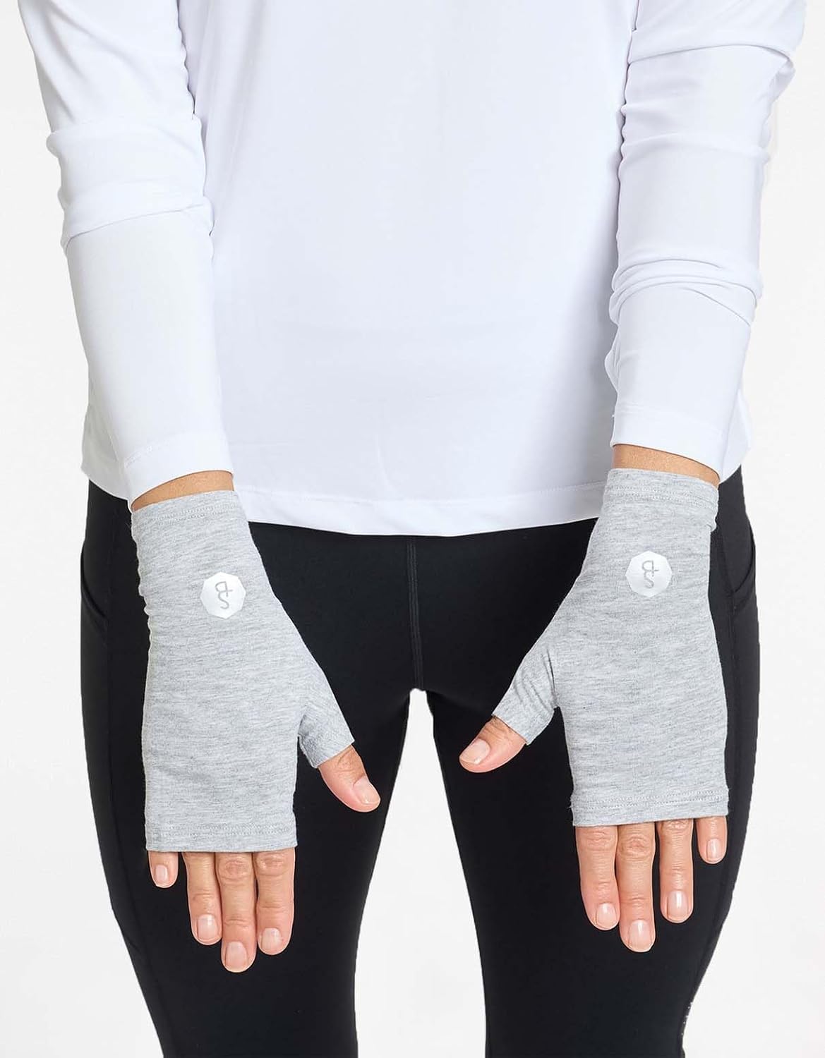 Solbari UPF 50+ Protective Hand Covers – Unisex Sleeves for UV Sun Protection - Small/Medium/Light Grey Marle (Set of Two Gloves)