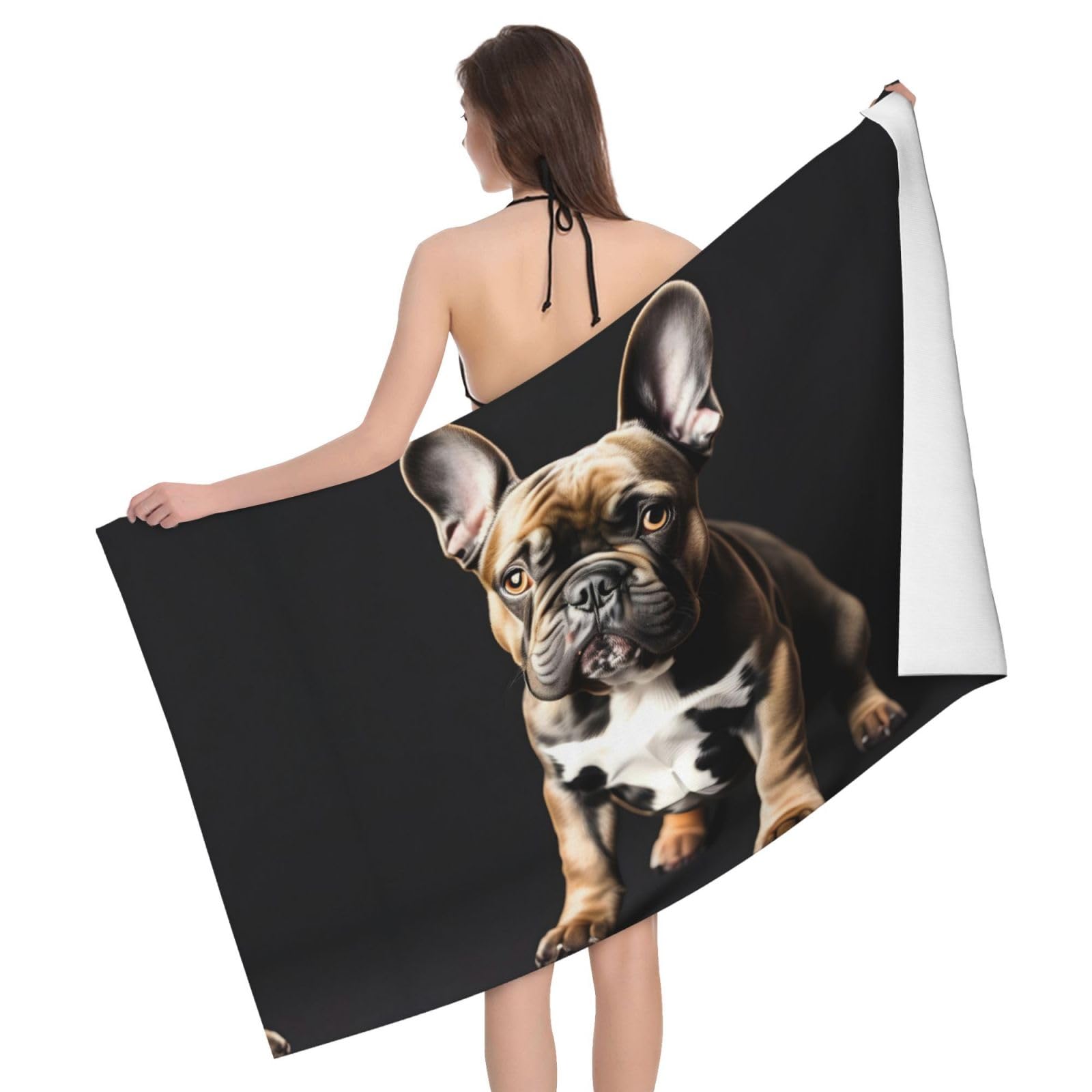 Serviette de plage bouledogue français KoNsev xxl en peluche douce pour adulte