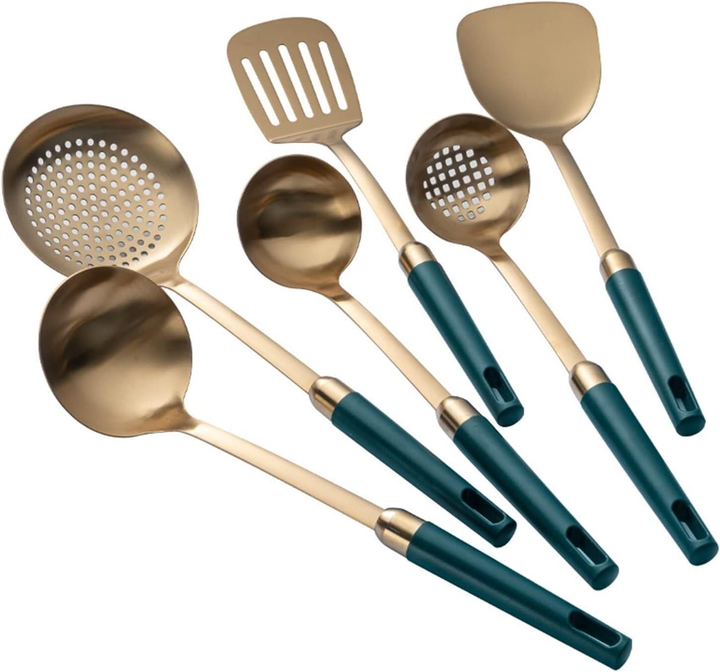 NGDFGR Stainless Steel Kitchenware Set Emerald Gold Plated Spatula Soup Spoon Cooking Utensils,