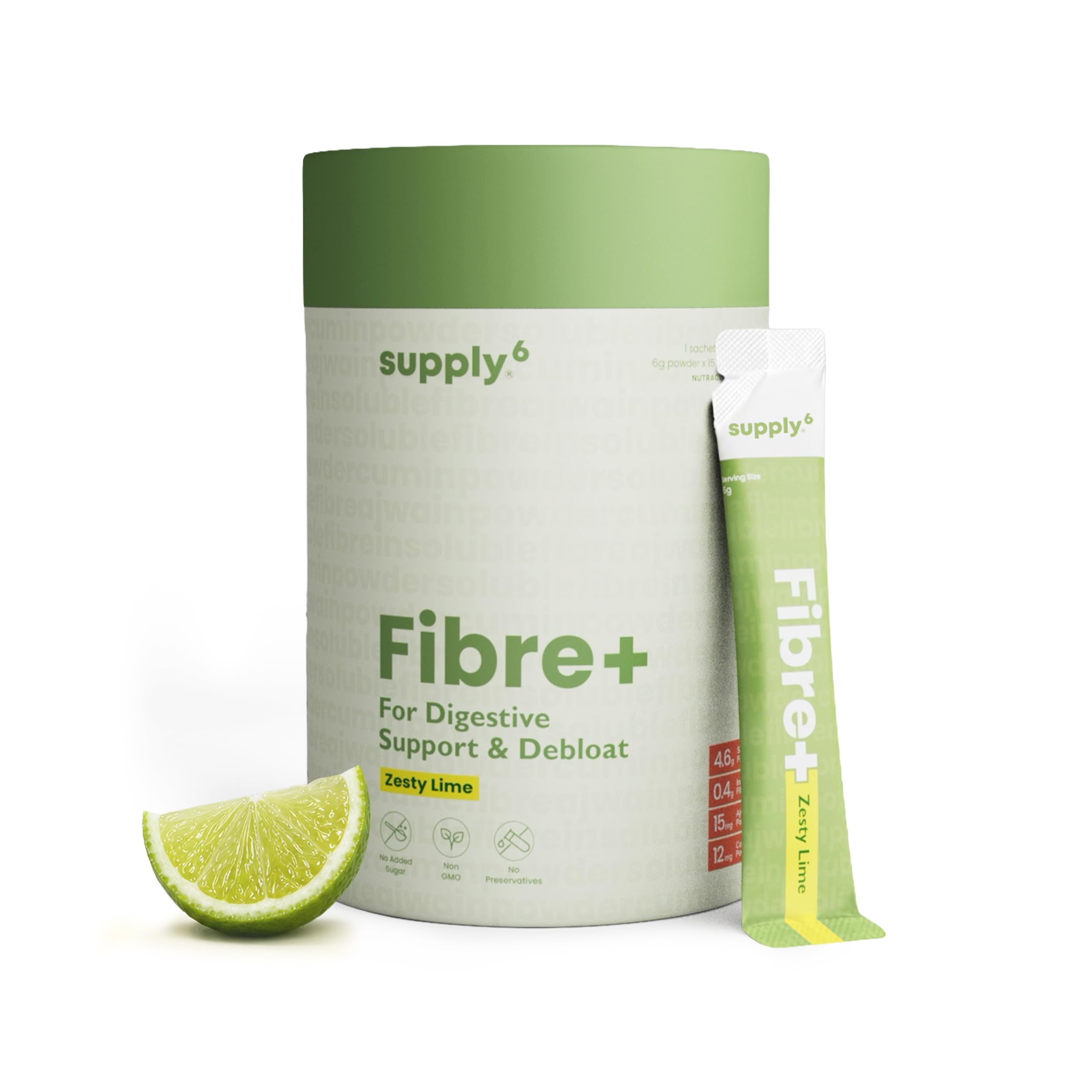 Supply6 Fibre+ Daily Fiber Supplement Powder, Soluble & Dietary Fiber, Isabgol Replacer for Digestive Support, Gut Health & Debloat, No Added Sugar, Non-GMO Sachets (Zesty Lime, 15 Servings)-picture-10