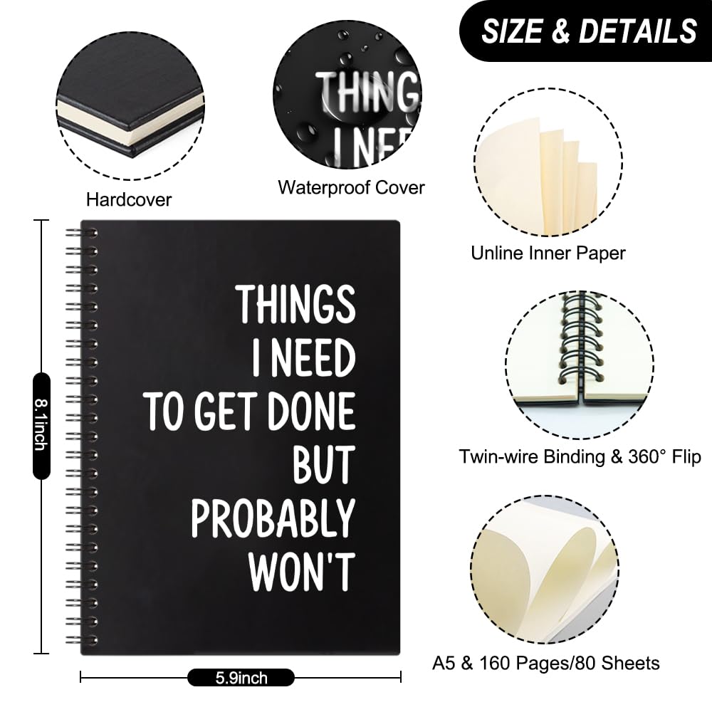 THEBESTU Things I Need To Get Done 160 Pages Hardcover Blank Spiral Notizbuch Lustiger Spruch Sarkastische Arbeit Gag Geschenke für Büroangestellte Büro Notizbuch Geschenke für Kollegen Mitarbeiter