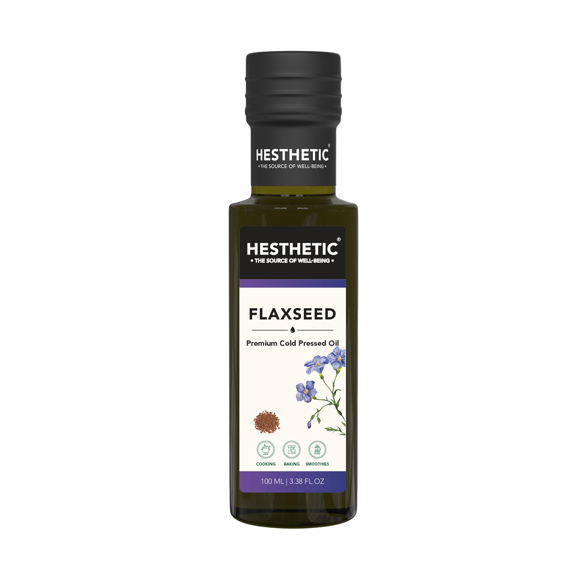HESTHETIC Premium Virgin Cold Pressed Flaxseed Oil, 100ML, 100% Pure and Natural, Alsi Oil for Cooking, Salad, and Culinary Use, Rich in Omega-3, Glass Bottle