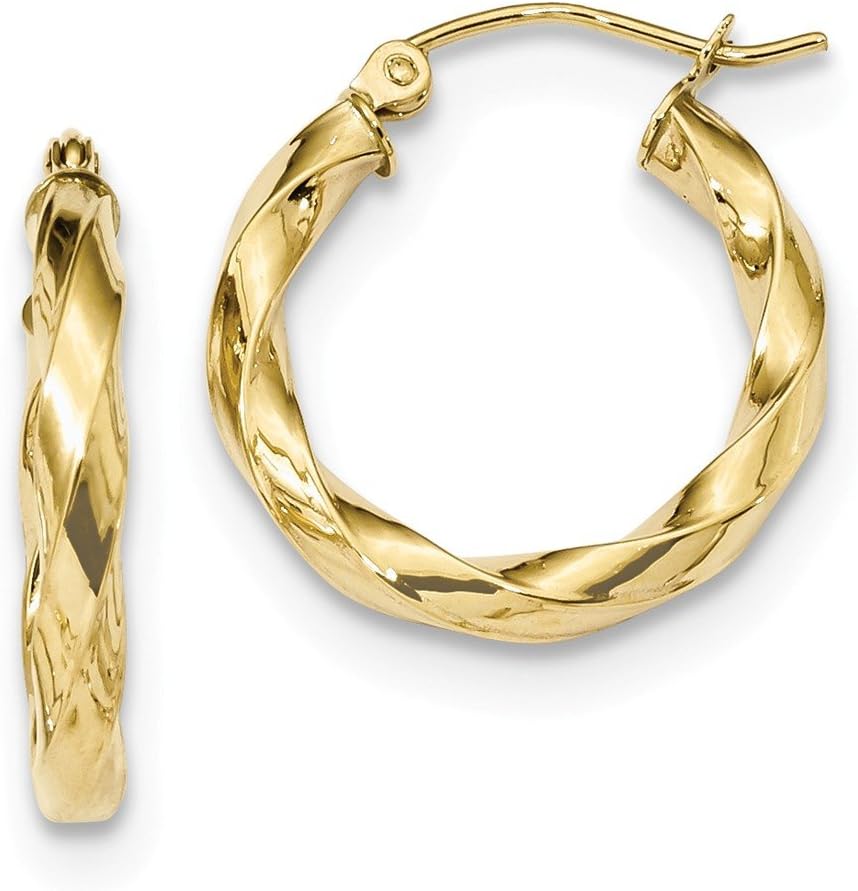 10K Yellow Gold Polished 3mm Twisted Hoop Earrings