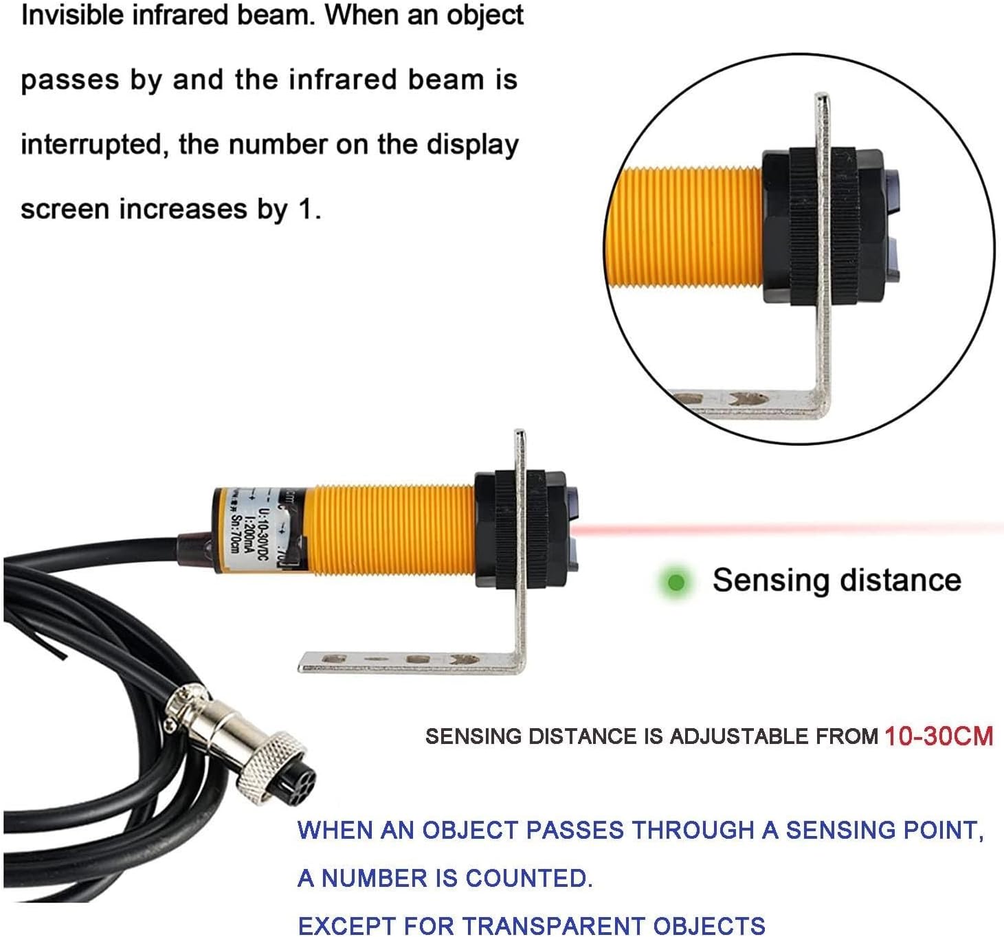 LED Counter, 6-Digit Display Screen Conveyor Counter, Count Up to 999999, 30CM Distance Proximity Switch Sensor, with Power Failure Memory, for Factory Production Line(